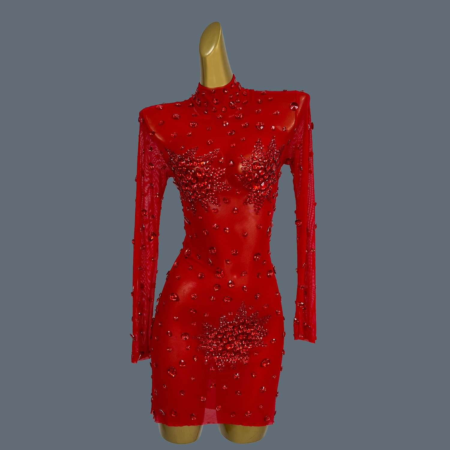 Sparkly Rhinestone Club Party Dress - ชุดเที่ยวกลางคืนการแสดงตอนชุดมินิเดรสค่ำดูหรูหราพลอยเทียมสีแดงสุดเซ็กซี่ประกายระยิบระยับ