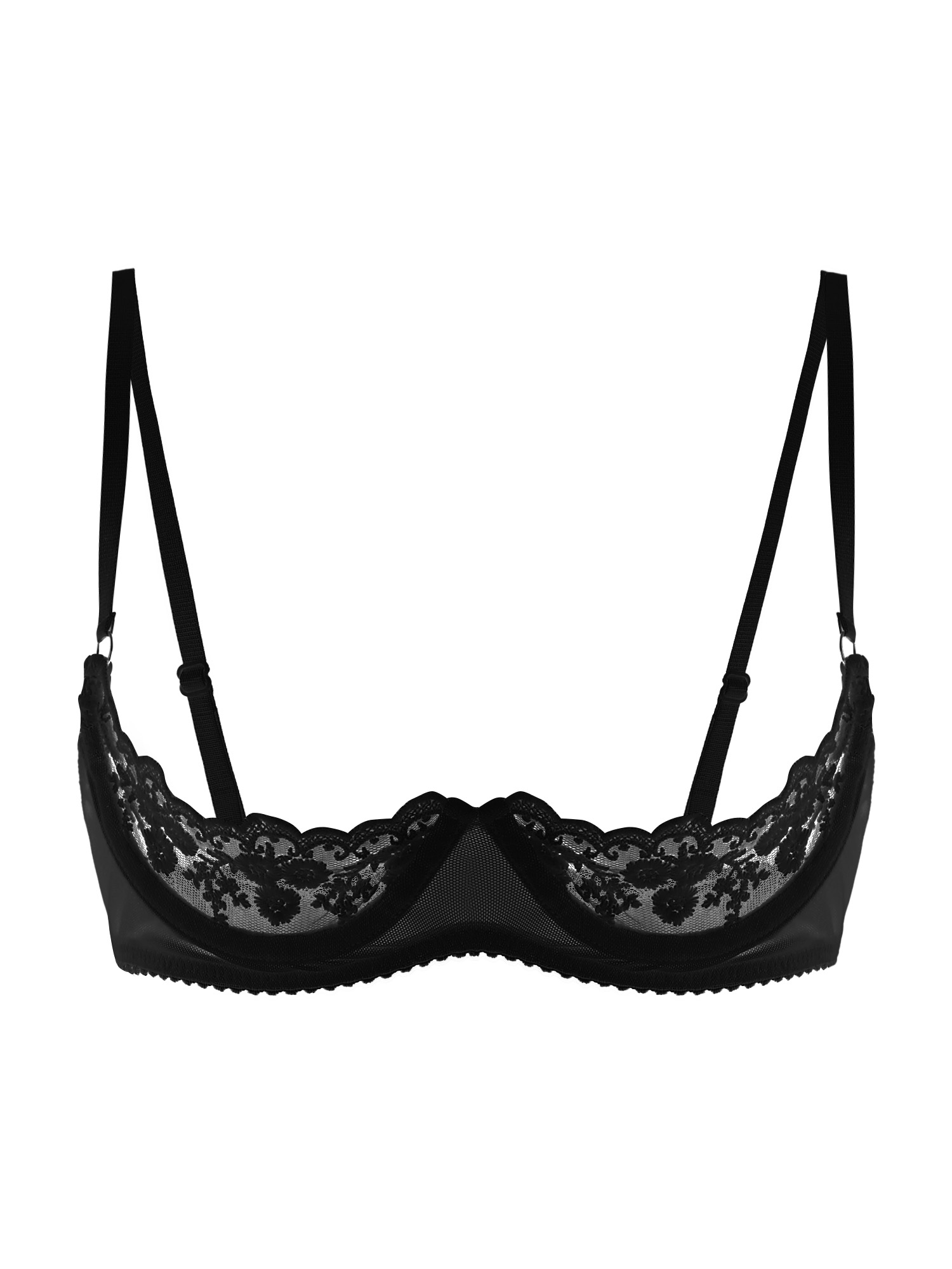 Lingerie - บราเซ็กซี่สำหรับผู้หญิง แบบเปิดคัพ ผ้าลูกไม้บาง โชว์หัวนม สายปรับได้ ชุดชั้นใน
