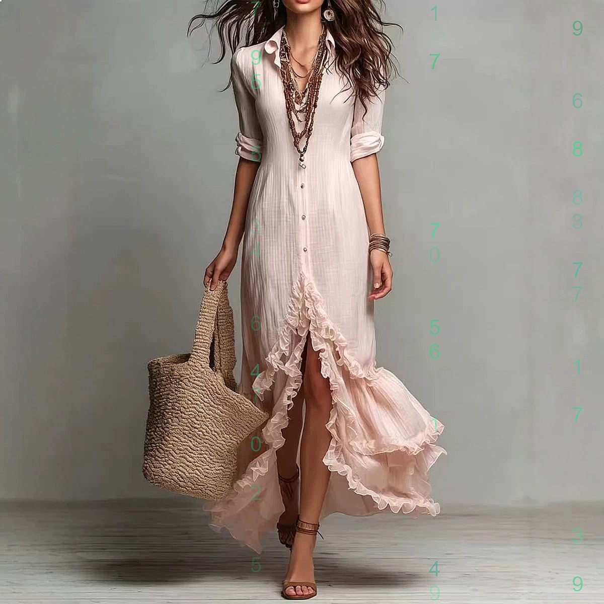 Casual Loose Linen Shirt Dress - เดรสผ้าฝ้ายลินินทรงหลวม แต่งระบายชายเสื้อ ดีไซน์ไขว้หลัง สำหรับฤดูใบไม้ผลิและฤดูร้อน