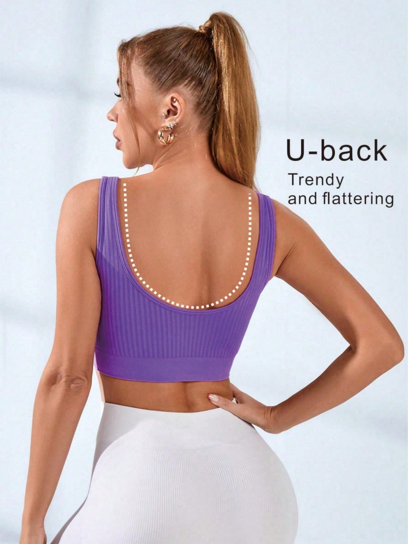 Seamless Ribbed Workout Tank Top - เสื้อชั้นในกีฬาผู้หญิงแบบไร้ตะเข็บ คอวี สายกว้าง สำหรับโยคะ ออกกำลังกาย ครอปท็อป