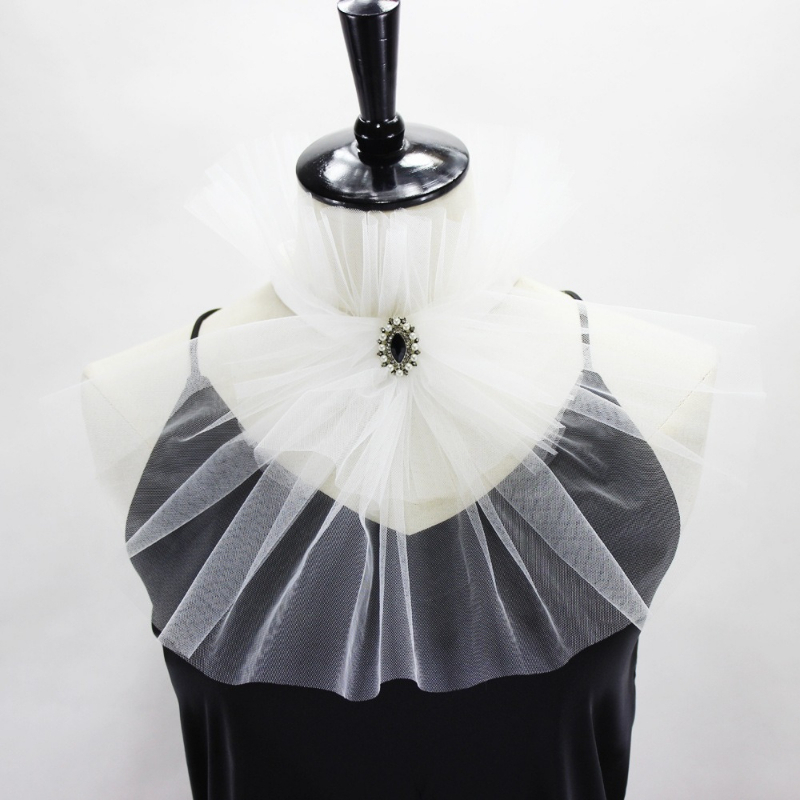 Dresses - ปกคอปลอมผ้าทูลล์สไตล์วินเทจคอตูน ปกคอสำหรับตกแต่งคอ ใช้สำหรับถ่ายภาพบนเวที เครื่องประดับสำหรับชุดเดรสผู้หญิง