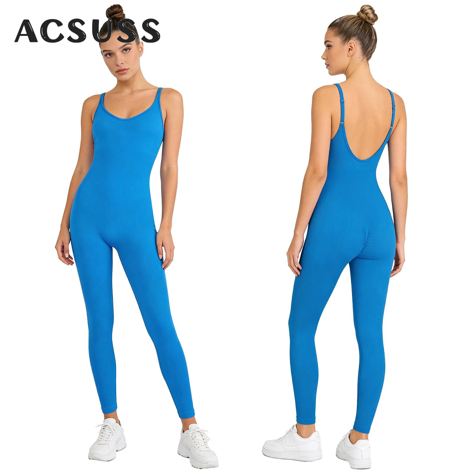 Seamless Ribbed Workout Tank Top - ชุดจั๊มสูทโยคะสำหรับผู้หญิง เสื้อกล้ามขายาวรัดรูปไร้รอยต่อ ชุดรอมเปอร์รัดรูป ชุดบอดี้สูทออกกำลังกาย ฟิตเนส วิ่ง