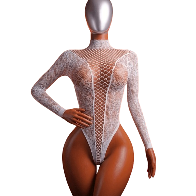 Lingerie - 1 ชุดบอดี้สูทเซ็กซี่—ดีไซน์ลูกไม้และผ้าตาข่ายโปร่งที่หรูหรา เหมาะสำหรับงานปาร์ตี้ชุดชั้นในหรือเดทวันวาเลนไทน์