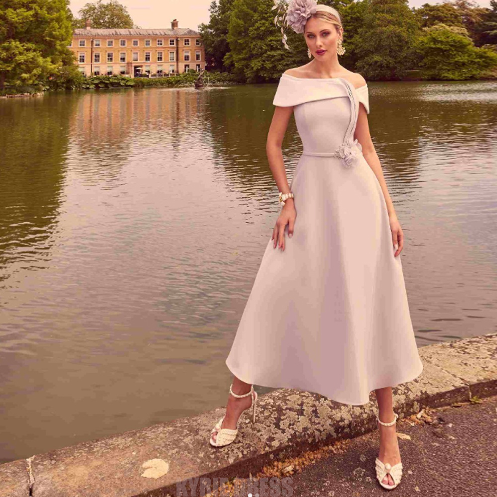 Elegant Satin Evening Gown Split - ชุดแม่เจ้าสาวสุดหรู แขน 3/4 คอวี จับจีบ แต่งลูกปัด
