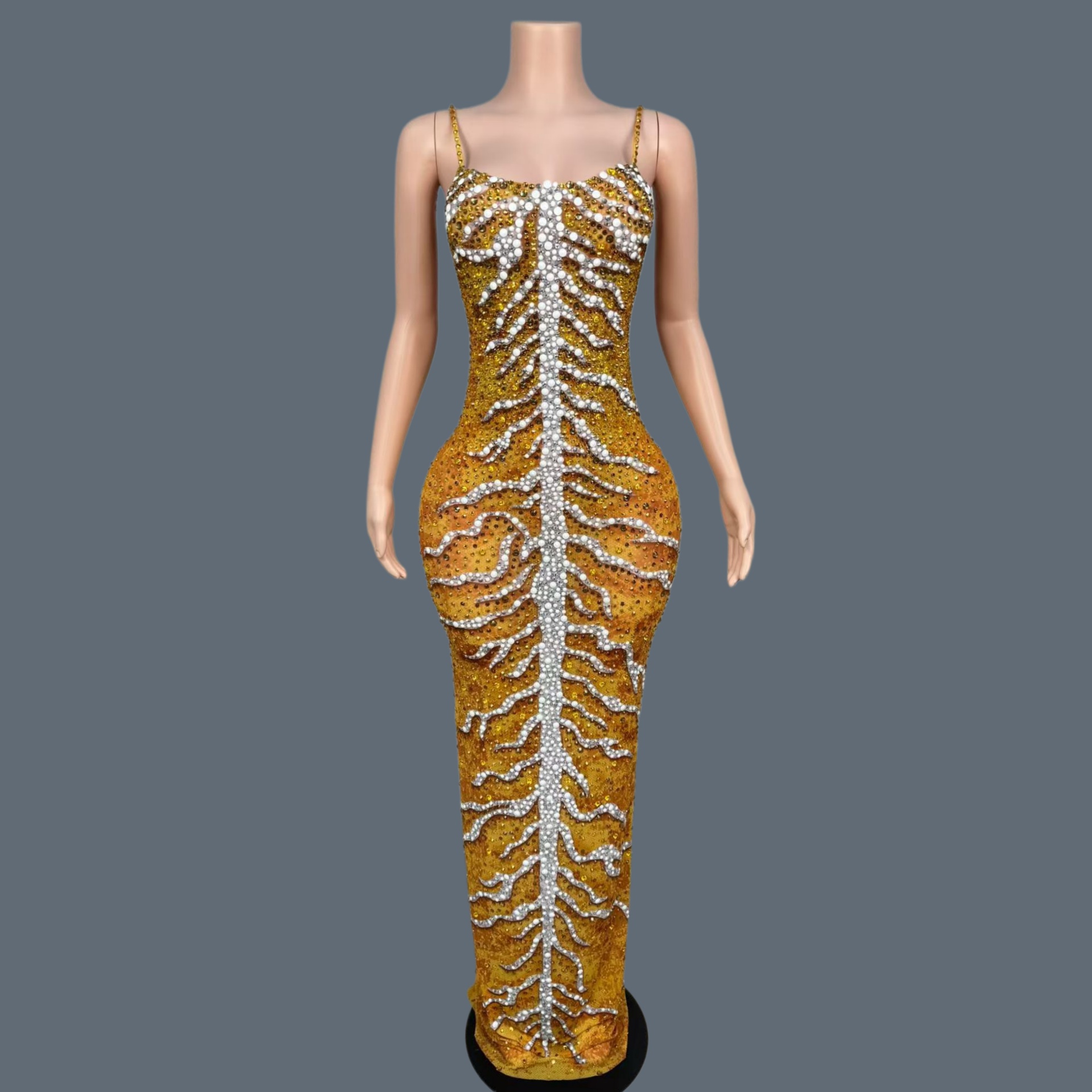 Sparkly Rhinestone Club Party Dress - ชุดเดรสยาวหรูหราประดับเพชรระยิบระยับผ้าสแปนเด็กซ์ สำหรับผู้หญิง ฉลองวันเกิด งานพรอม ปาร์ตี้ ชุดราตรีเซ็กซี่