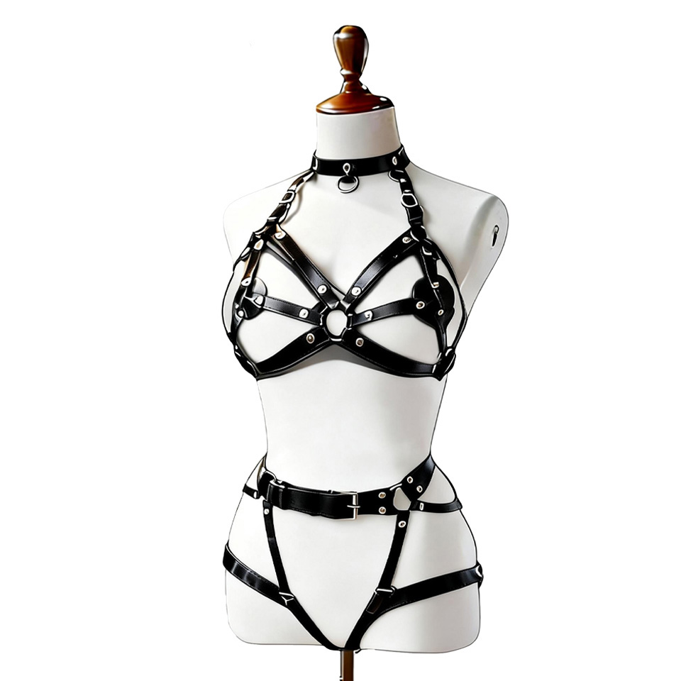 Lingerie - ชุดชั้นในหนังเซ็กซี่สำหรับผู้หญิง สายรัดตัว สายรัดถุงน่อง BDSM สายรัดขา ชุดบอนด์เดจ