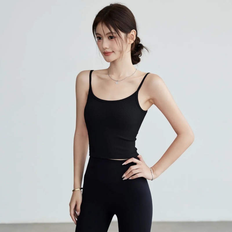 Seamless Ribbed Workout Tank Top - เสื้อกล้ามโยคะไร้ตะเข็บสำหรับผู้หญิง แบบรัดรูป ยืดหยุ่นได้ดี มีบราในตัว เหมาะสำหรับออกกำลังกาย วิ่ง