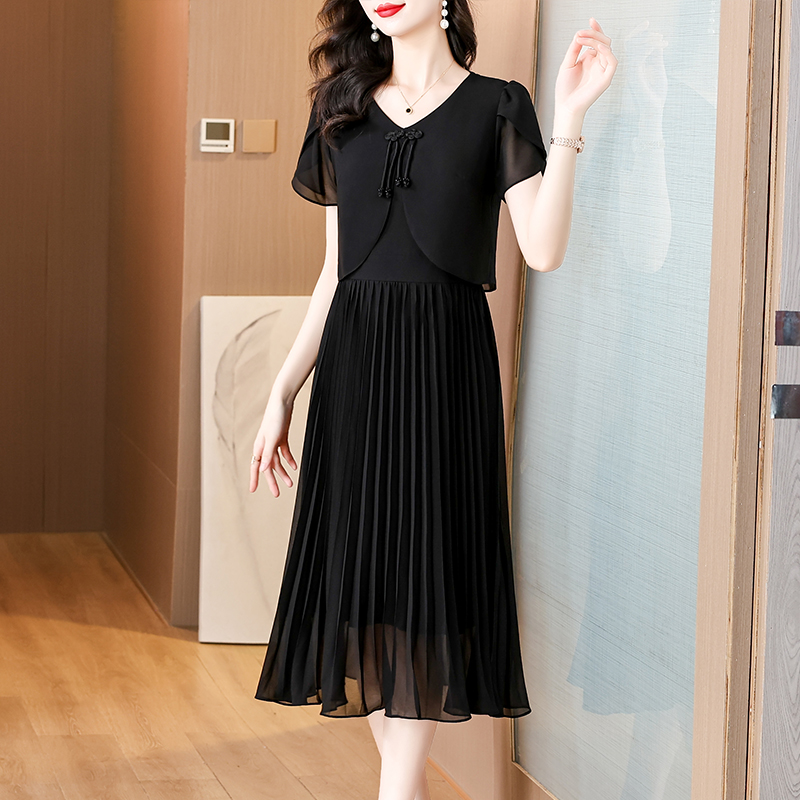 French Vintage Floral Midi Dress - 2025 ฤดูร้อนชีฟองสบายๆMidiชุดจีบเกาหลีVINTAGE Hepburnชุดผู้หญิงแขนสั้นElegant Bodycon Vestidos