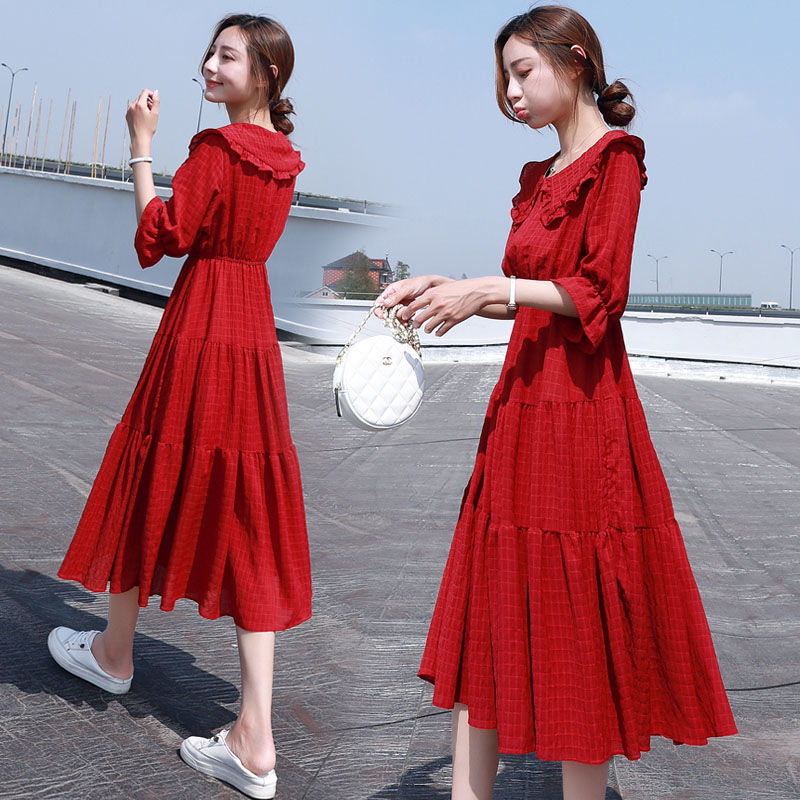 แฟชั่น Midi Elegant 2021พัฟแขน - French Vintage Floral Midi Dress บทวิจารณ์และราคา