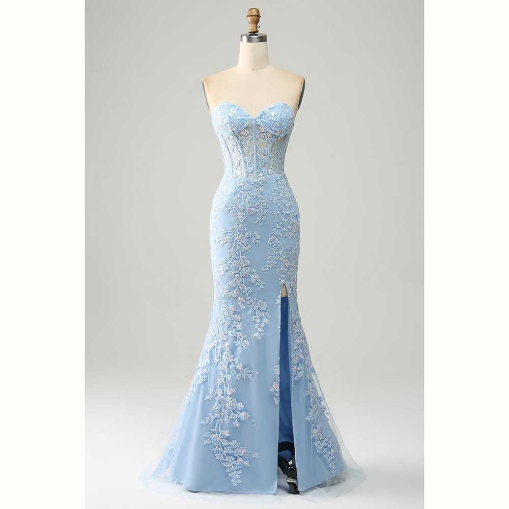 Elegant Light Blue ซาตินผู้หญิ - Elegant Satin Evening Gown Split บทวิจารณ์และราคา