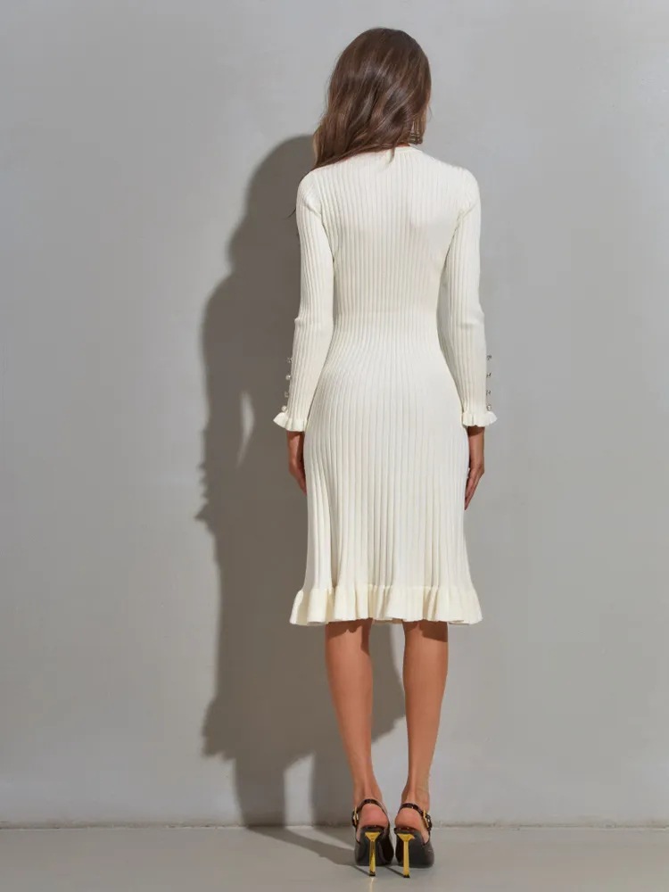 เดรสไหมพรมแขนยาวทรงเข้ารูปสำหร - Bodycon Long Sleeve Ribbed Dress บทวิจารณ์และราคา