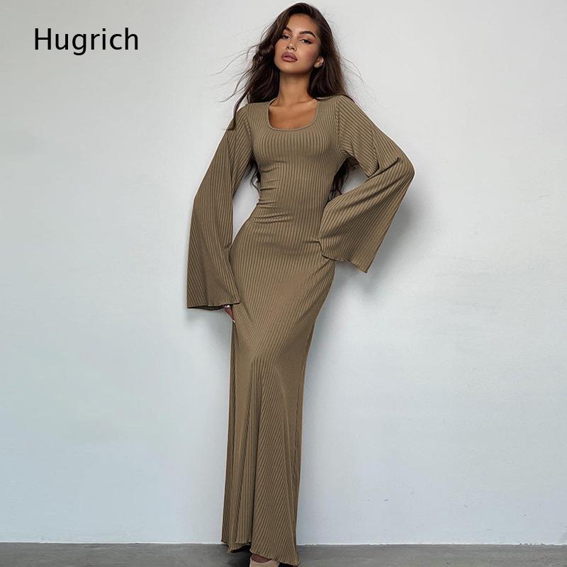 เดรสยาวทรงเข้ารูปสำหรับผู้หญิง - Bodycon Long Sleeve Ribbed Dress บทวิจารณ์และราคา