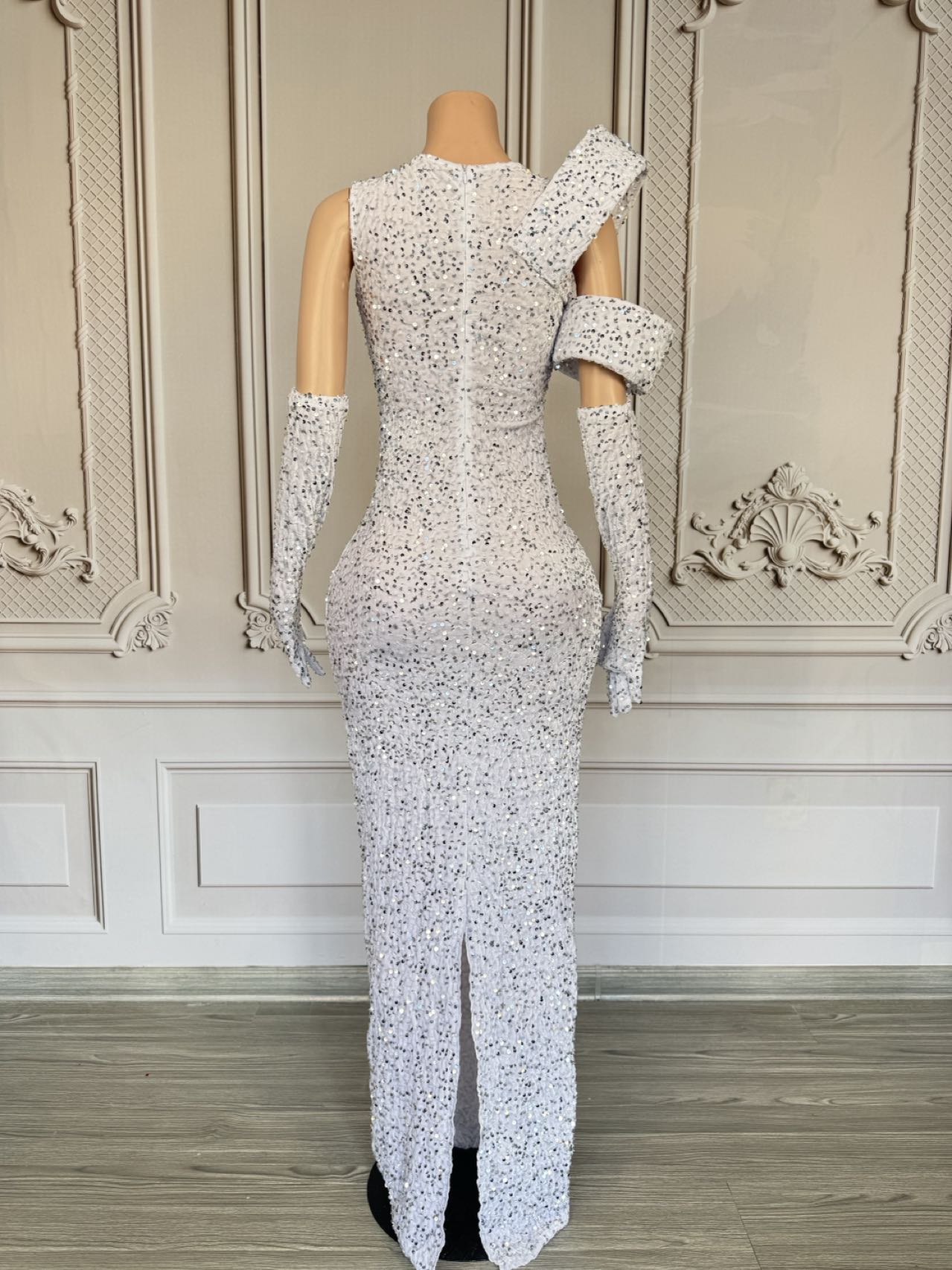 เดรสยาวคอวีลึกประดับเพชรระยิบร - Sparkly Rhinestone Club Party Dress บทวิจารณ์และราคา