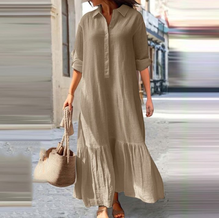 ชุดเดรสผ้าลินินผู้หญิงปี 2025  - Casual Loose Linen Shirt Dress บทวิจารณ์และราคา
