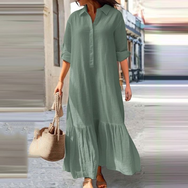 ชุดเดรสผ้าลินินผู้หญิงปี 2025  - Casual Loose Linen Shirt Dress บทวิจารณ์และราคา