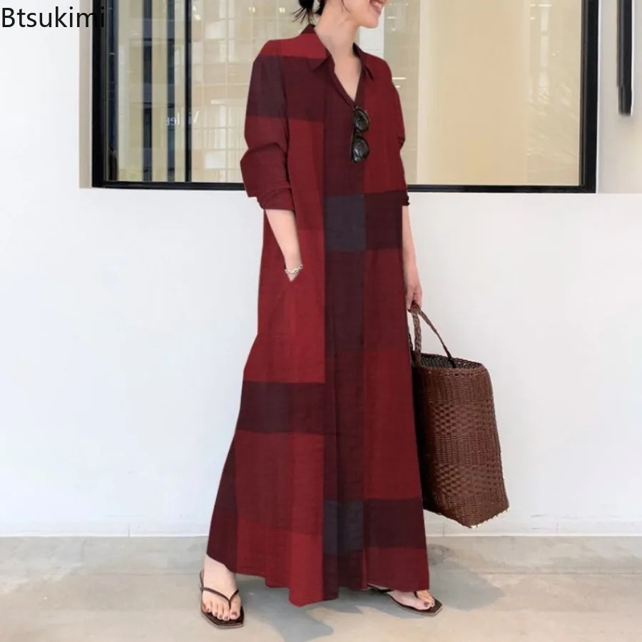 เดรสเชิ้ตแฟชั่นใหม่สำหรับผู้หญ - Casual Loose Linen Shirt Dress บทวิจารณ์และราคา
