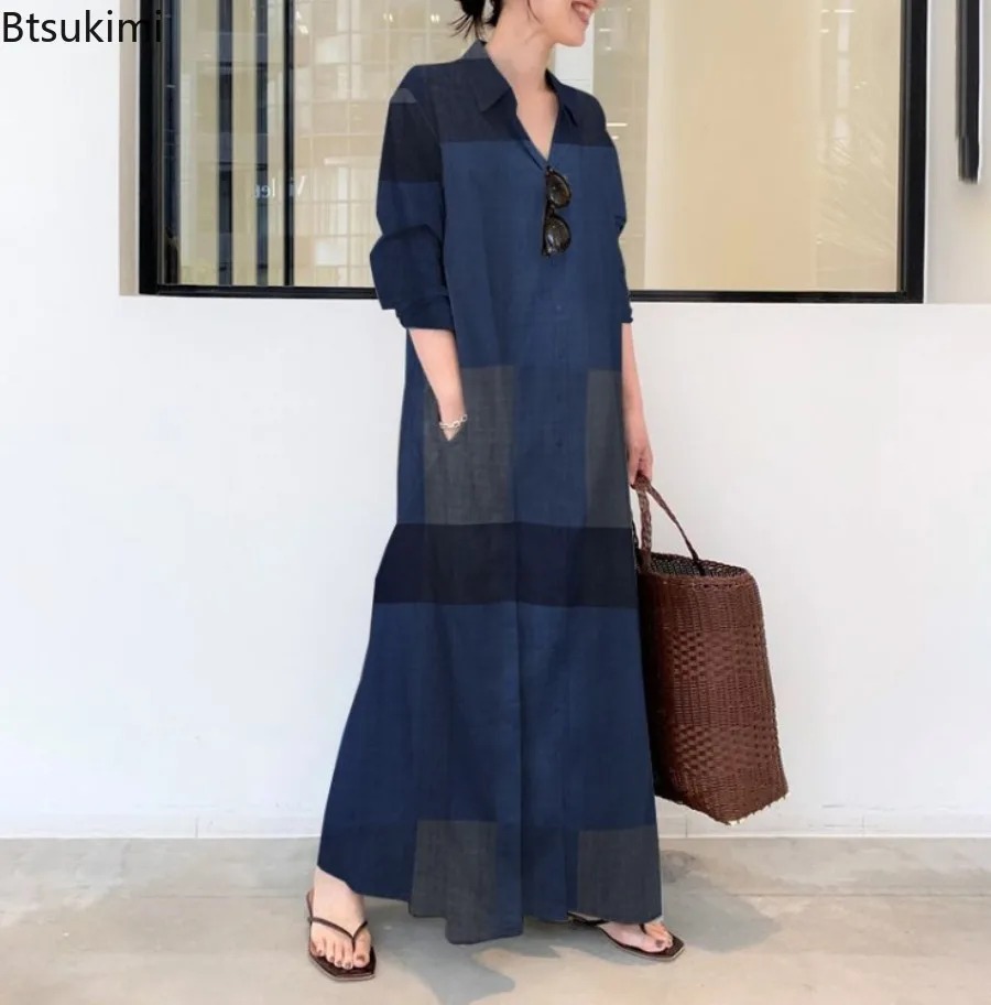 เดรสเชิ้ตแฟชั่นใหม่สำหรับผู้หญ - Casual Loose Linen Shirt Dress บทวิจารณ์และราคา