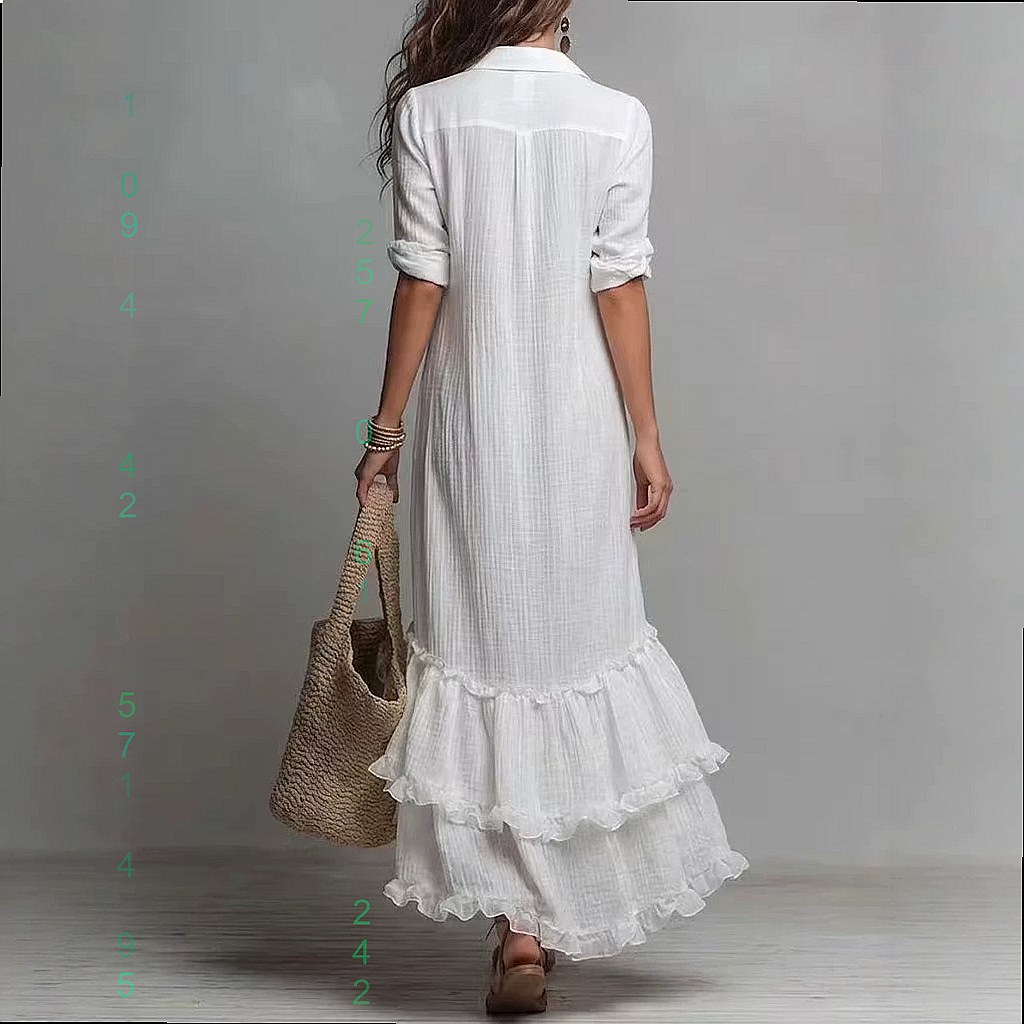 เดรสผ้าฝ้ายลินินทรงหลวม แต่งระ - Casual Loose Linen Shirt Dress บทวิจารณ์และราคา