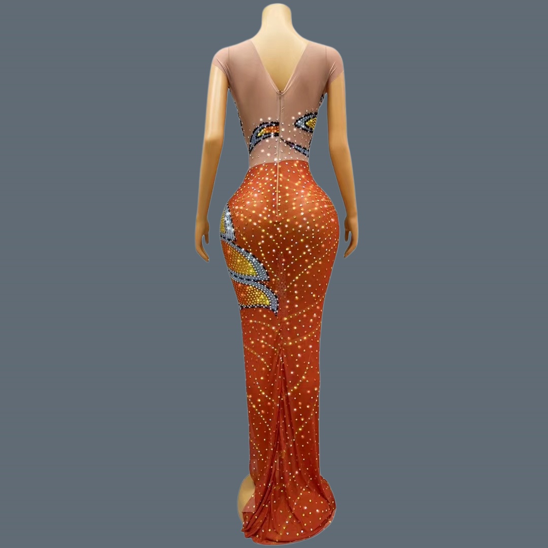 ชุดเดรสยาวผ้าตาข่ายแขนกุดสำหรั - Sparkly Rhinestone Club Party Dress บทวิจารณ์และราคา