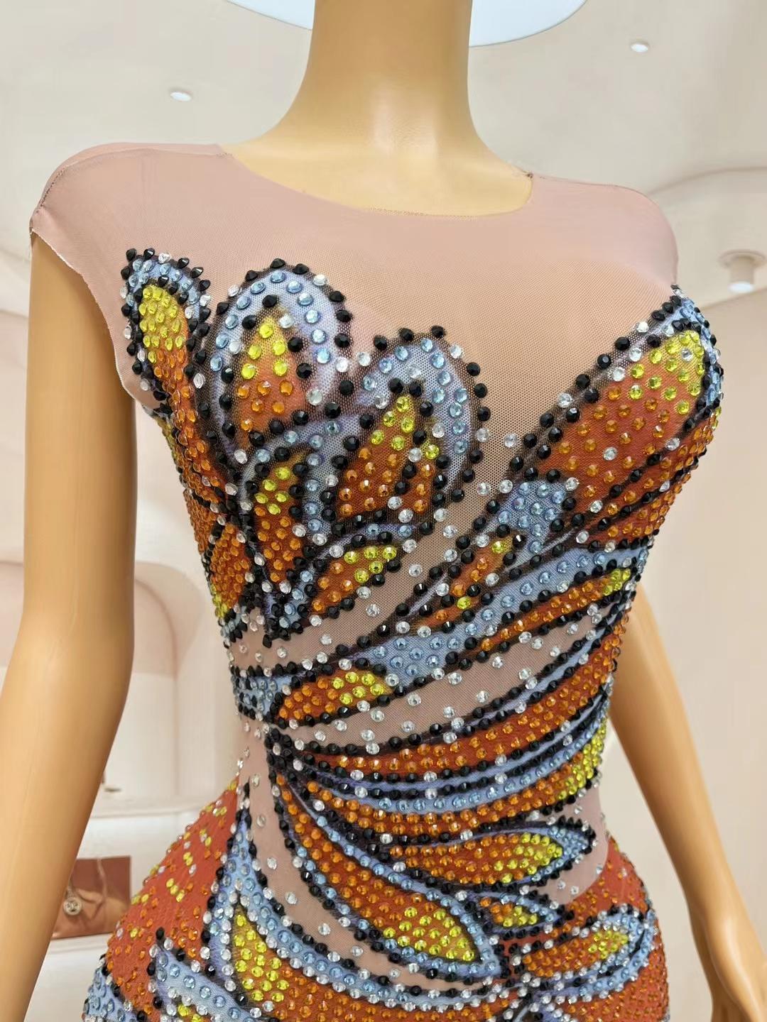 ชุดเดรสยาวผ้าตาข่ายแขนกุดสำหรั - Sparkly Rhinestone Club Party Dress บทวิจารณ์และราคา