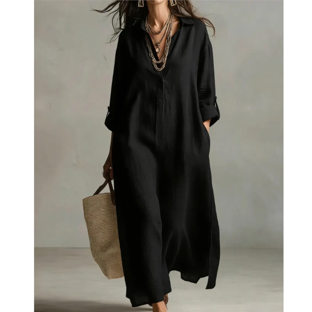 เดรสเชิ้ตผ้าลินินวินเทจสำหรับผ - Casual Loose Linen Shirt Dress บทวิจารณ์และราคา