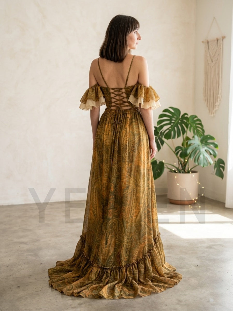 ชุดเดรสแม็กซี่ 2 ชิ้นลายพิมพ์โ - Boho Summer Beach Maxi Dress บทวิจารณ์และราคา