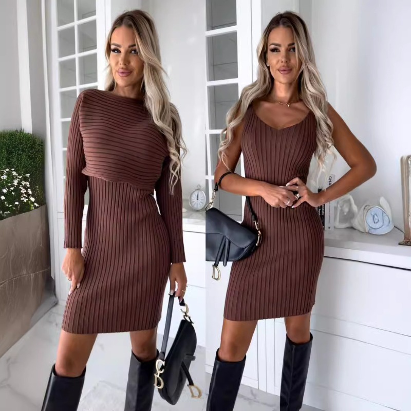 ชุดเซ็ต 2 ชิ้นสไตล์ใหม่สุดชิคส - Bodycon Long Sleeve Ribbed Dress บทวิจารณ์และราคา