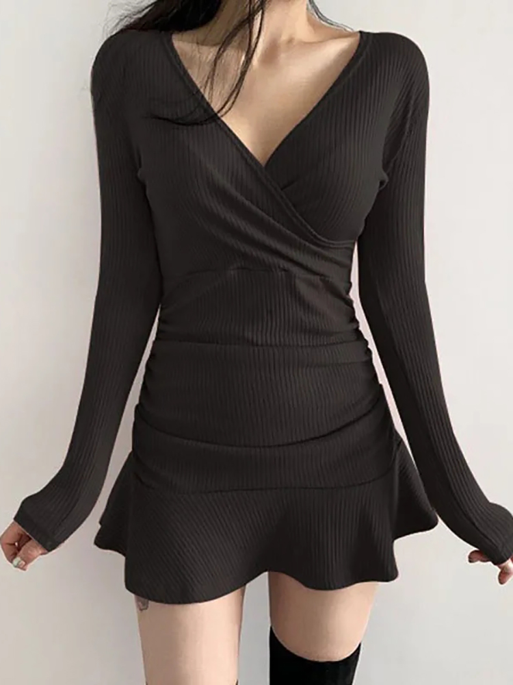 Aossviao เดรสมิดิถักสีดำสำหรับ - Bodycon Long Sleeve Ribbed Dress บทวิจารณ์และราคา