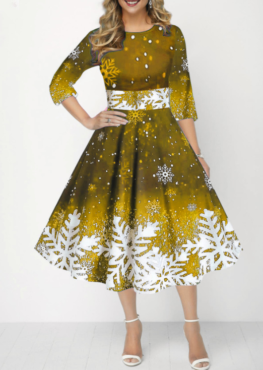 ฤดูหนาวคริสต์มาสชุดผู้หญิง Vin - French Vintage Floral Midi Dress บทวิจารณ์และราคา