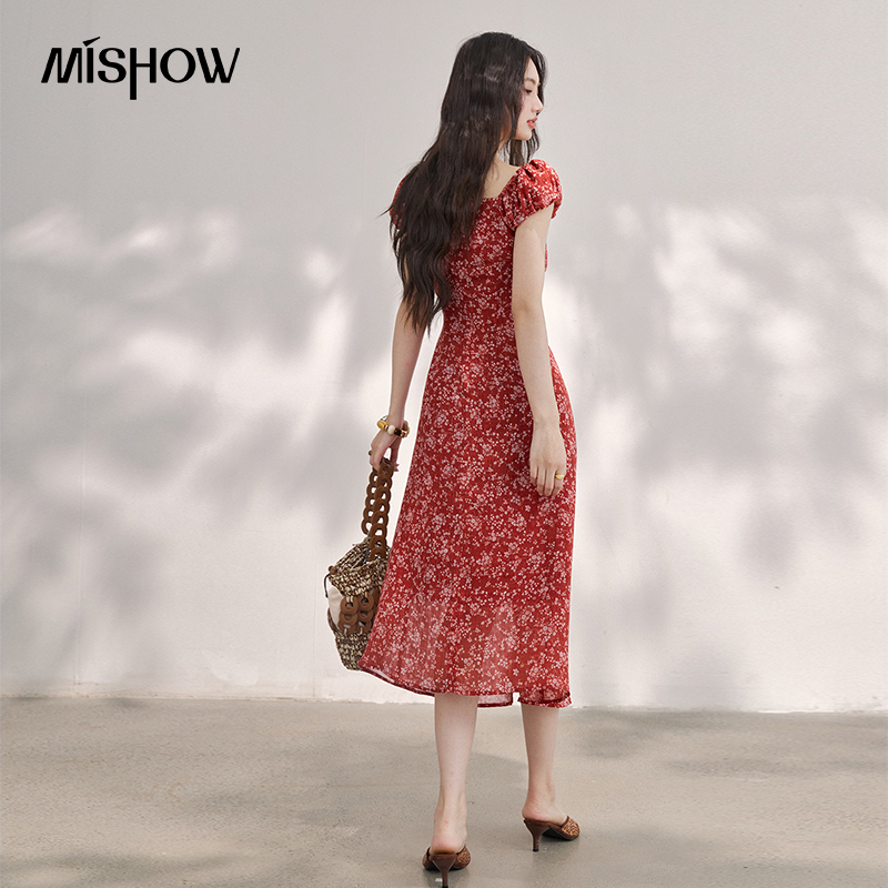MISHOW ชุดเดรสยาวปานกลางผ้าชีฟ - French Vintage Floral Midi Dress บทวิจารณ์และราคา