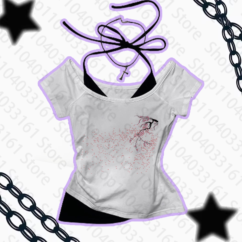 เสื้อยืดสไตล์โกธิคพังก์วินเทจล - Y2K Graphic Baby Tee Crop บทวิจารณ์และราคา