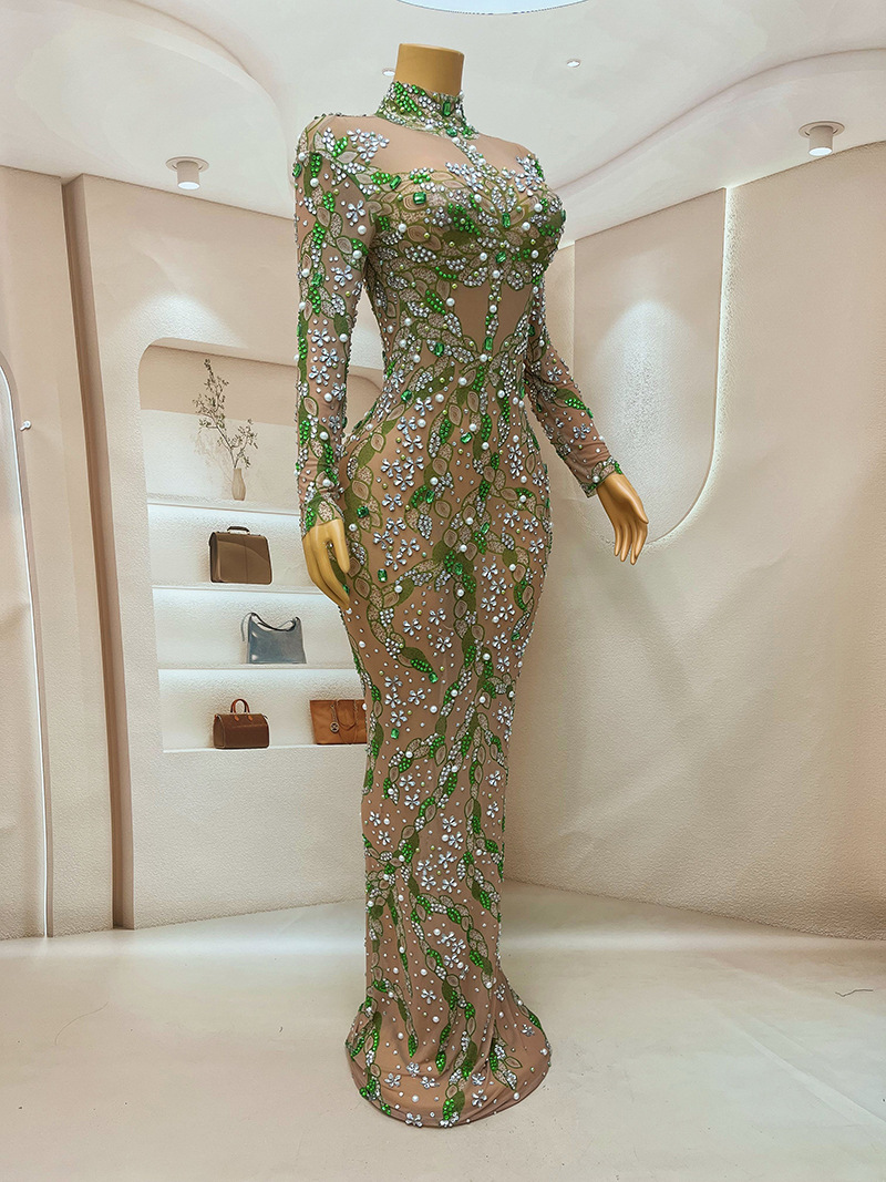 ชุดเดรสยาวชุดออกงานกลางคืนสวยง - Sparkly Rhinestone Club Party Dress บทวิจารณ์และราคา
