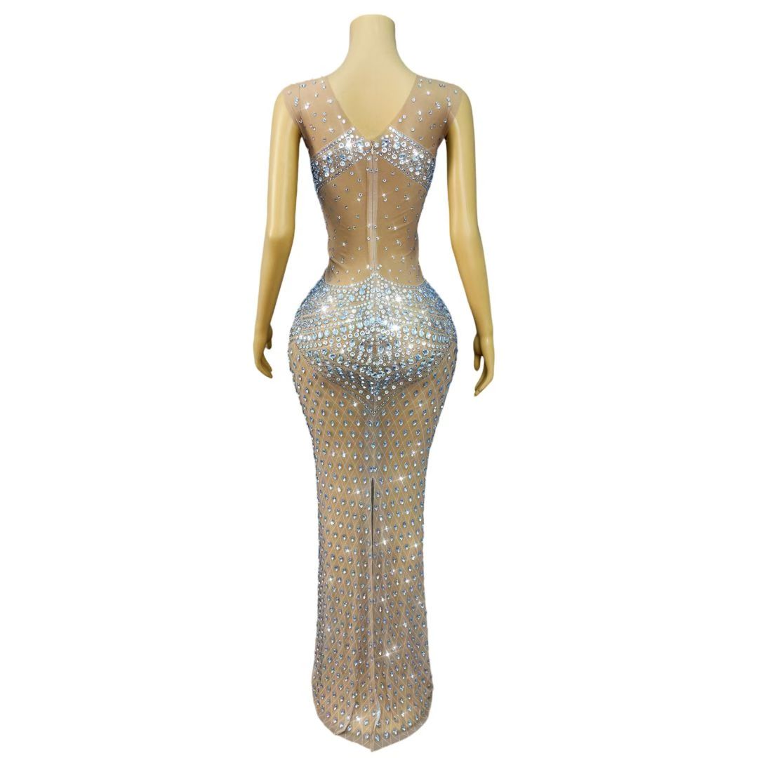 ชุดเดรสราตรีแขนกุดประดับเพชรระ - Sparkly Rhinestone Club Party Dress บทวิจารณ์และราคา