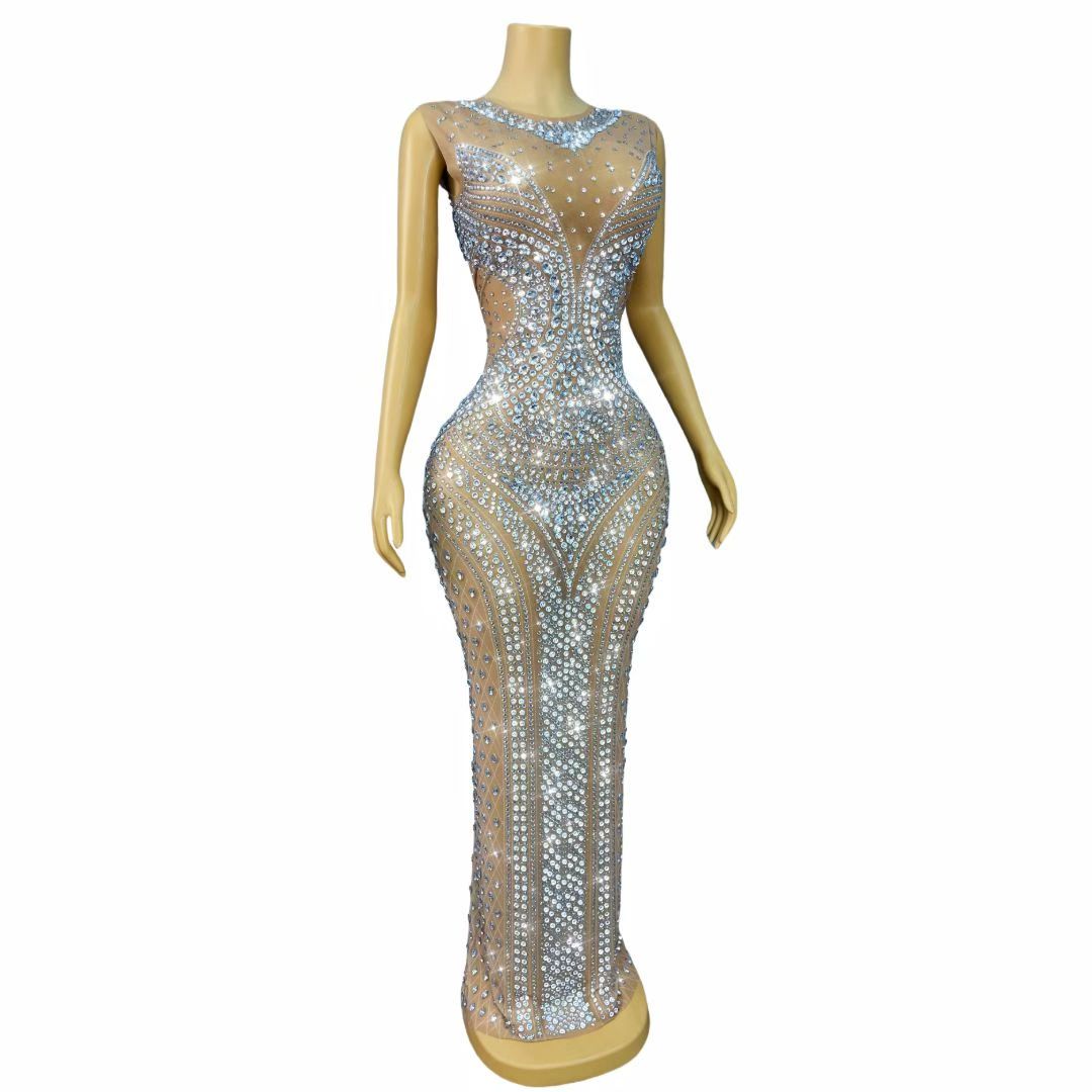 ชุดเดรสราตรีแขนกุดประดับเพชรระ - Sparkly Rhinestone Club Party Dress บทวิจารณ์และราคา