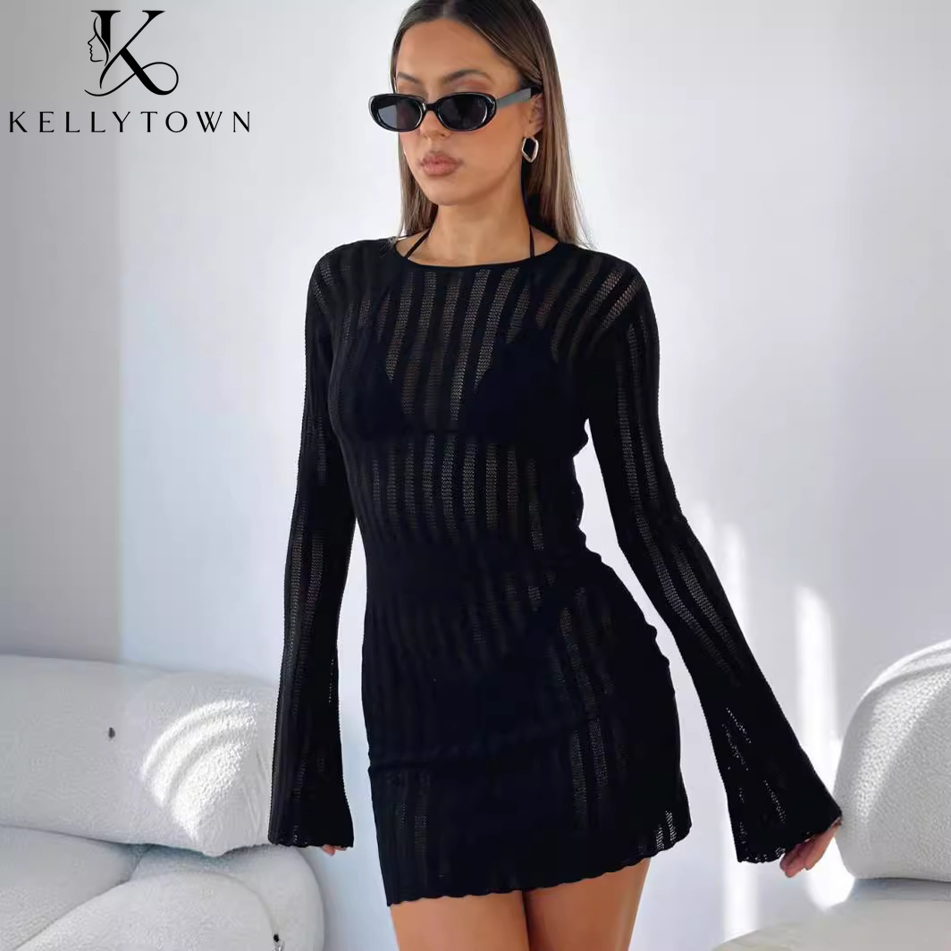 เดรสเปิดหลัง เซ็กซี่ ผ้าริบถัก - Bodycon Long Sleeve Ribbed Dress บทวิจารณ์และราคา