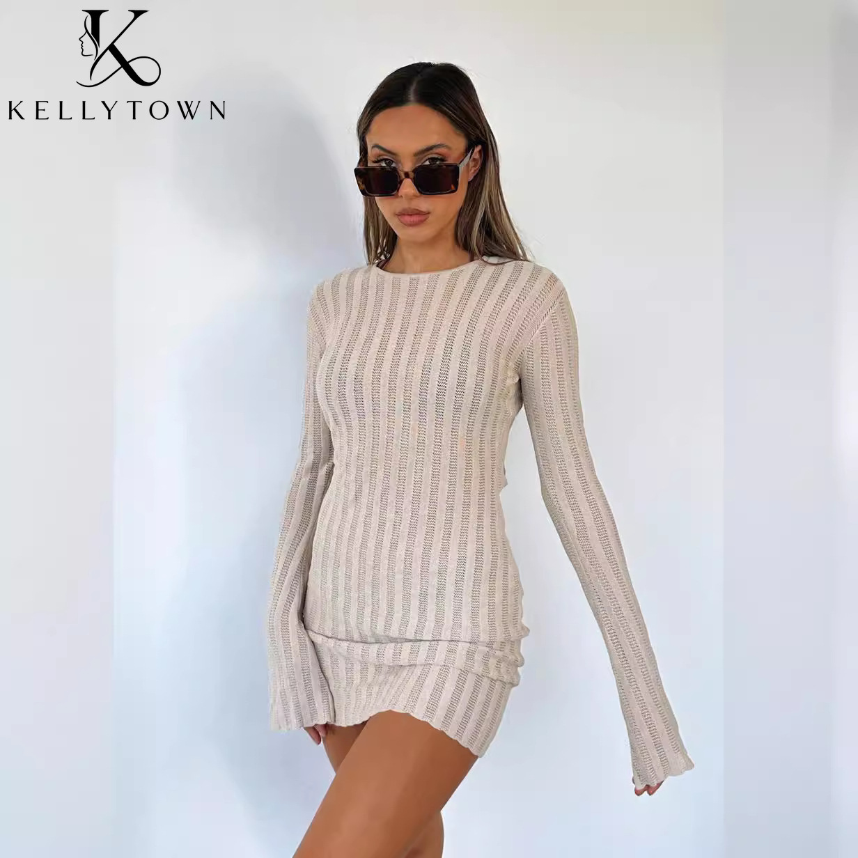 เดรสเปิดหลัง เซ็กซี่ ผ้าริบถัก - Bodycon Long Sleeve Ribbed Dress บทวิจารณ์และราคา