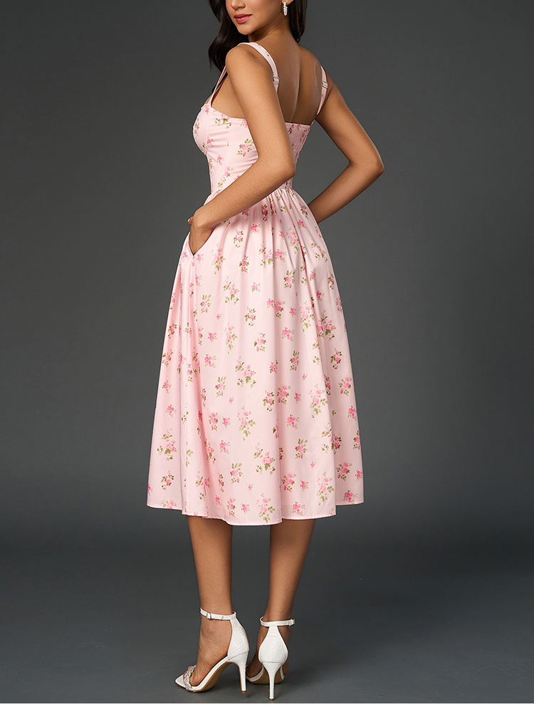 ชุดเดรสผู้หญิง NewAsia ลายดอกไ - French Vintage Floral Midi Dress บทวิจารณ์และราคา