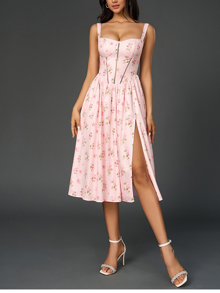 ชุดเดรสผู้หญิง NewAsia ลายดอกไ - French Vintage Floral Midi Dress บทวิจารณ์และราคา