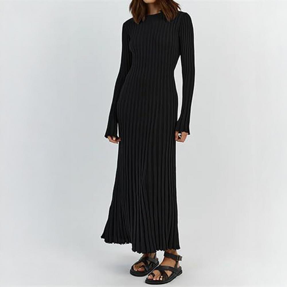 เดรสไหมพรมแขนยาวทรงเข้ารูป คอว - Bodycon Long Sleeve Ribbed Dress บทวิจารณ์และราคา