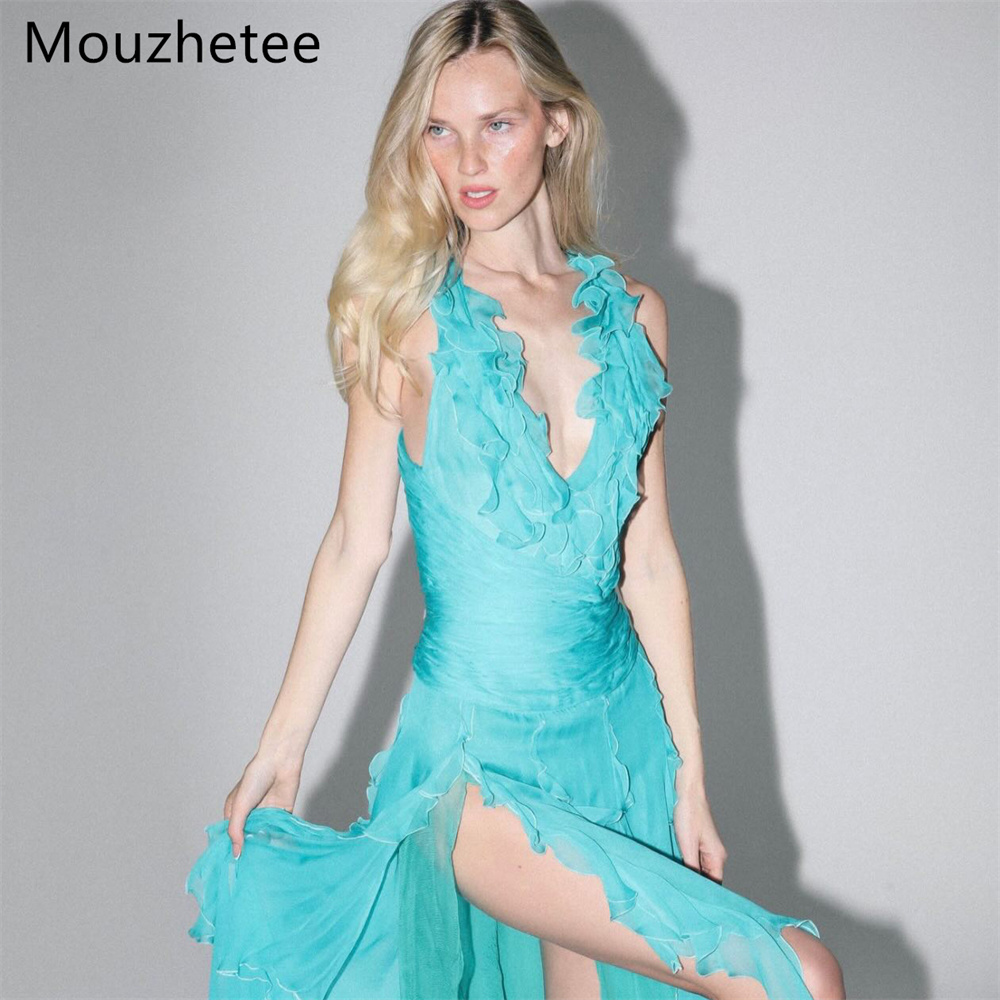 มูเจตี้ เดรสทรงเอ คอวี ผ่าข้าง - Elegant Satin Evening Gown Split บทวิจารณ์และราคา