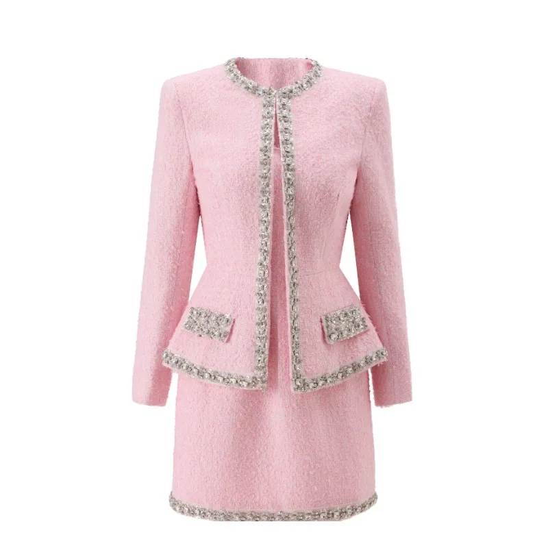 ชุดทวีดสีชมพูพรีเมียมสำหรับผู้ - Tweed Two Piece Blazer Dress บทวิจารณ์และราคา