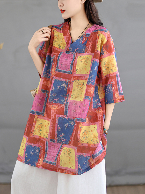 เสื้อเชิ้ตเดรสผ้าลินินพิมพ์ลาย - Casual Loose Linen Shirt Dress บทวิจารณ์และราคา