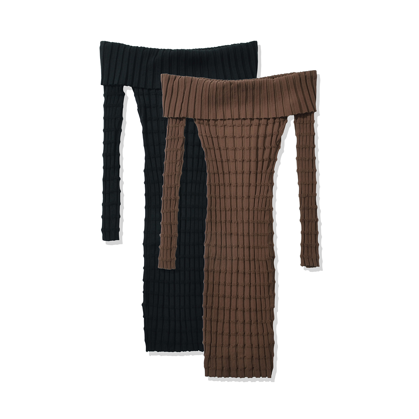 2025 เซ็กซี่ Ruched Slash ไหล่ - Bodycon Long Sleeve Ribbed Dress บทวิจารณ์และราคา