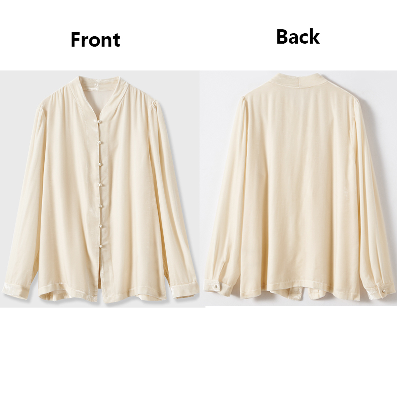 เสื้อเชิ้ตผ้าไหมกำมะหยี่แขนยาว - Tops บทวิจารณ์และราคา