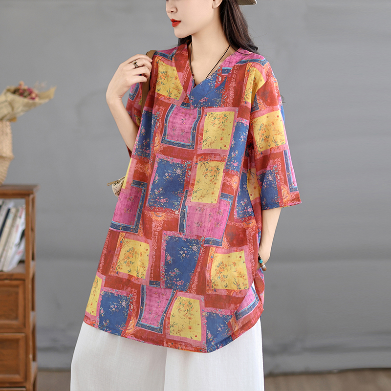 เสื้อเชิ้ตผ้าฝ้ายลินินพิมพ์ลาย - Casual Loose Linen Shirt Dress บทวิจารณ์และราคา