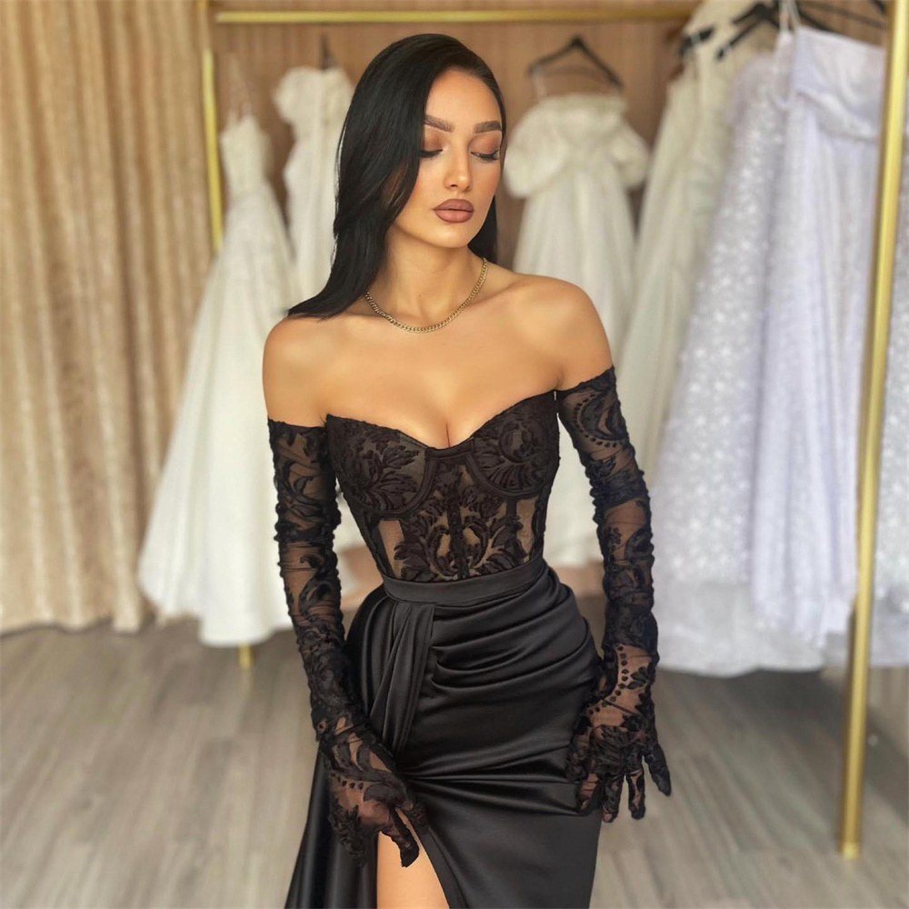 Lily Mermaid เซ็กซี่ชุดราตรีลู - Elegant Satin Evening Gown Split บทวิจารณ์และราคา