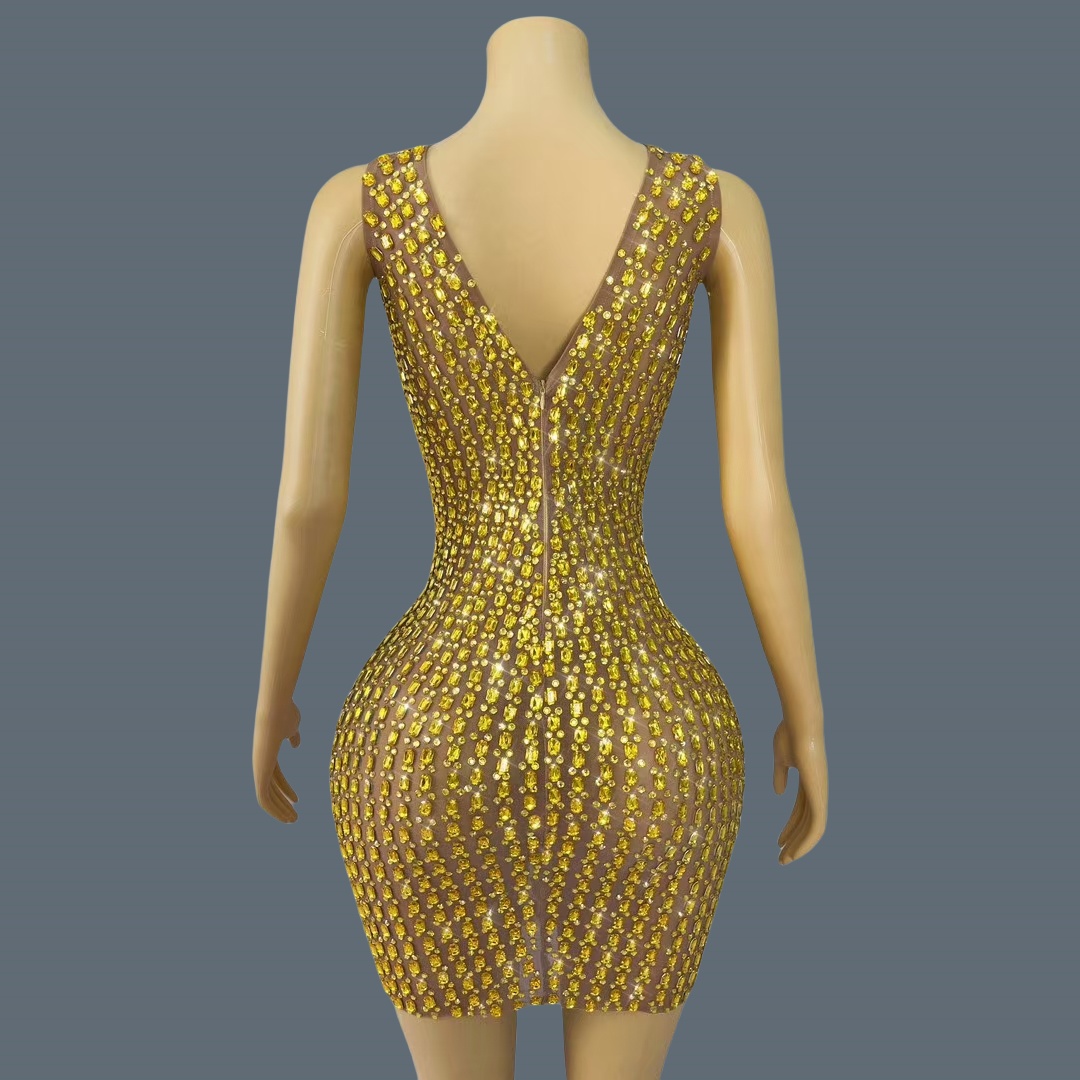 ชุดมินิเดรสเซ็กซี่แบบเว้าช่วงต - Sparkly Rhinestone Club Party Dress บทวิจารณ์และราคา