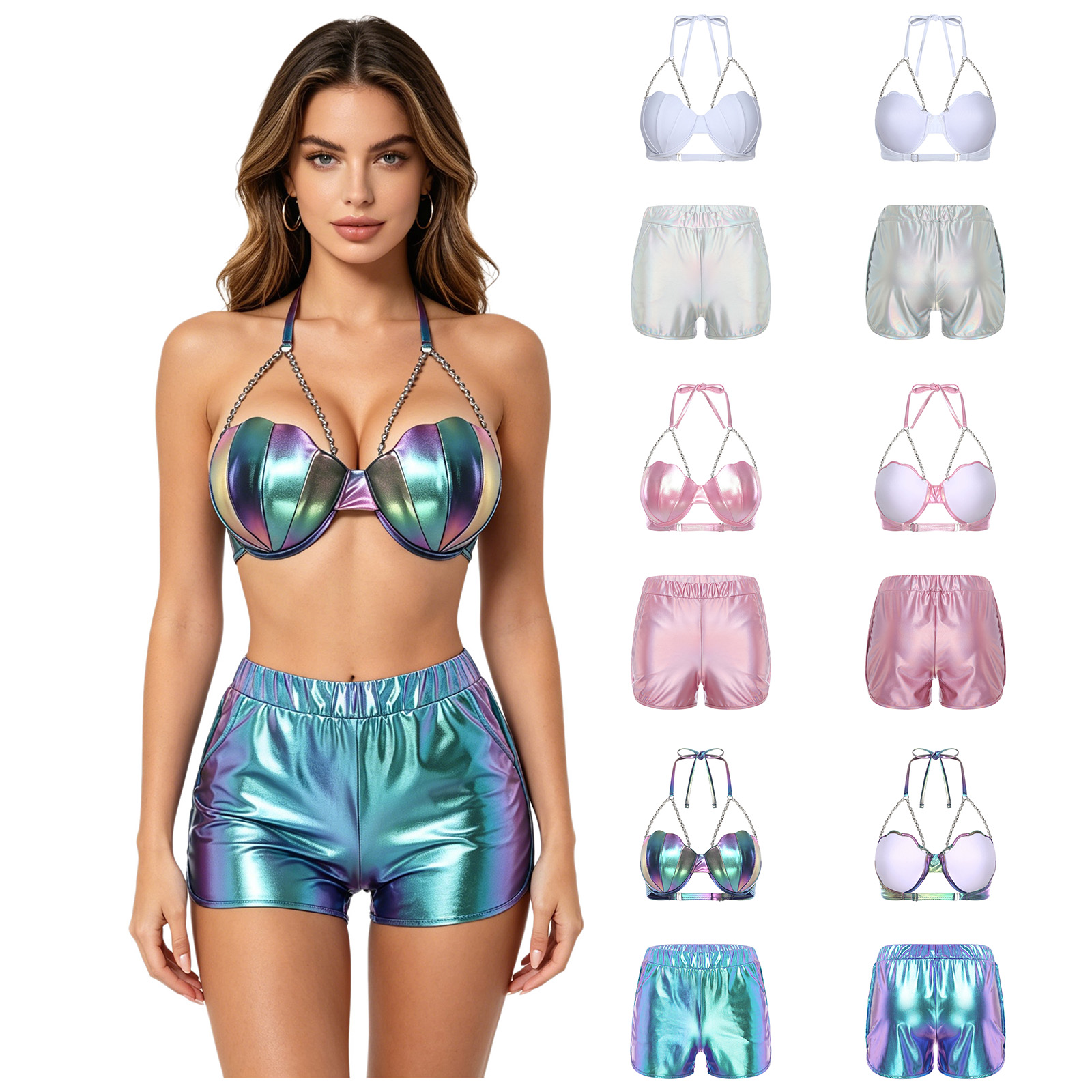 ชุดว่ายน้ำผู้หญิงแบบเมทัลลิกเง - Tops บทวิจารณ์และราคา