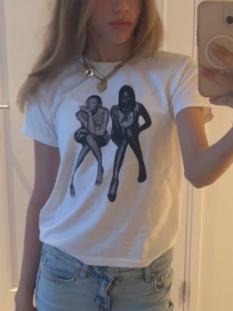 เสื้อยืดพิมพ์ลายกอทิกฮาราจูกุแ - Y2K Graphic Baby Tee Crop บทวิจารณ์และราคา