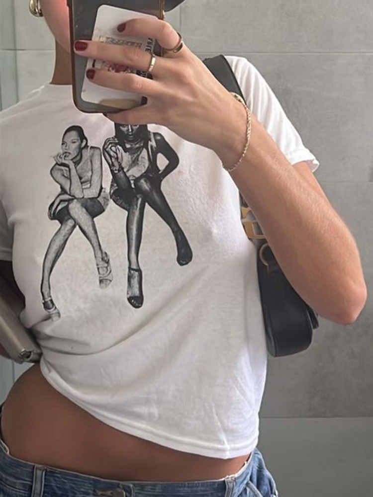 เสื้อยืดพิมพ์ลายกอทิกฮาราจูกุแ - Y2K Graphic Baby Tee Crop บทวิจารณ์และราคา